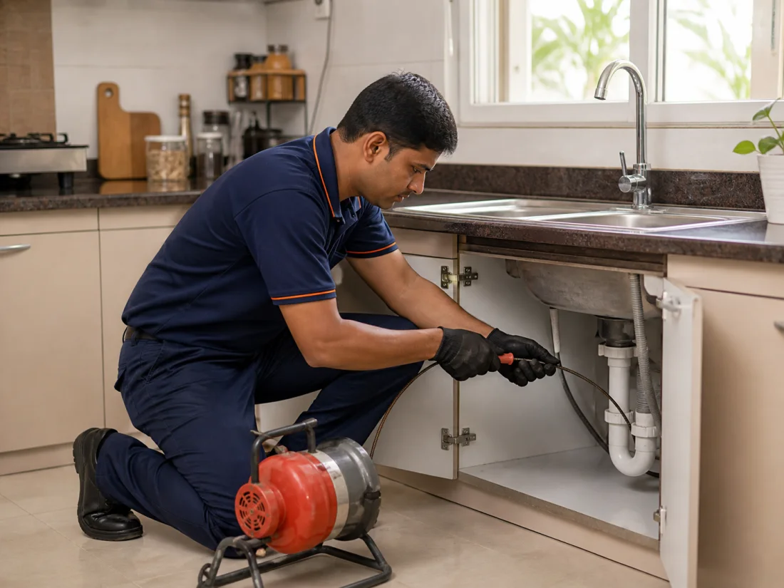 Drain unblocking professional at work