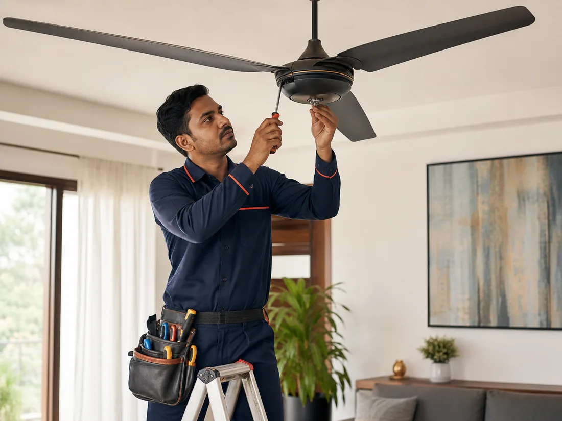 Fan repair professional at work